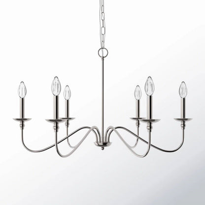 30-inch Classic 6-Light Dimmable Chandelier in Polished Nickel Finish