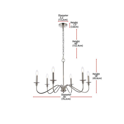 30-inch Classic 6-Light Dimmable Chandelier in Polished Nickel Finish