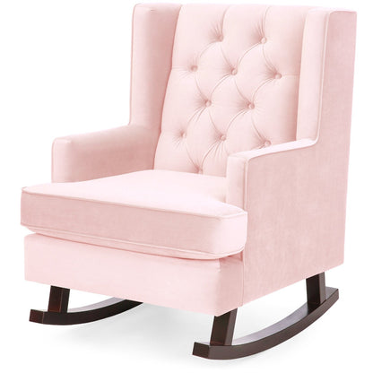 Pink Soft Tufted Upholstered Wingback Rocker Rocking Chair