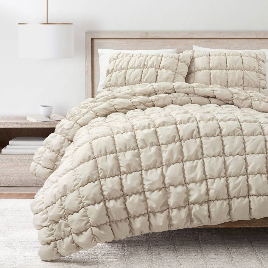 Twin/XL Soft Lightweight Puff Textured 2-Piece Comforter Set in Neutral Tan — Chic Home-Decor