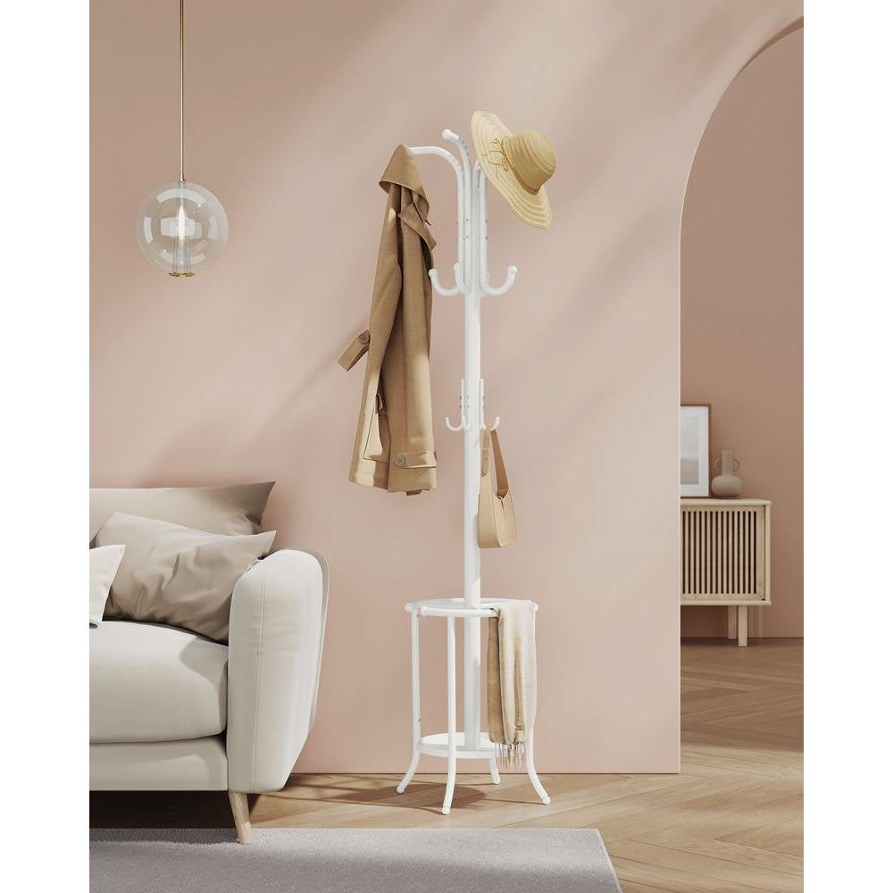 Heavy Duty White Metal Coat Rack with Umbrella Holder — Chic Home-Decor