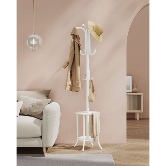 Heavy Duty White Metal Coat Rack with Umbrella Holder — Chic Home-Decor