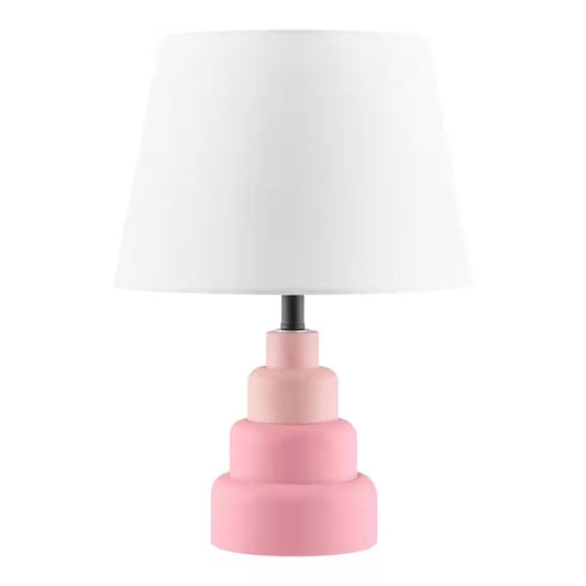 Small Pink Desk Light Table Lamp with White Fabric Shade for Bedside Nightstand — Chic Home-Decor