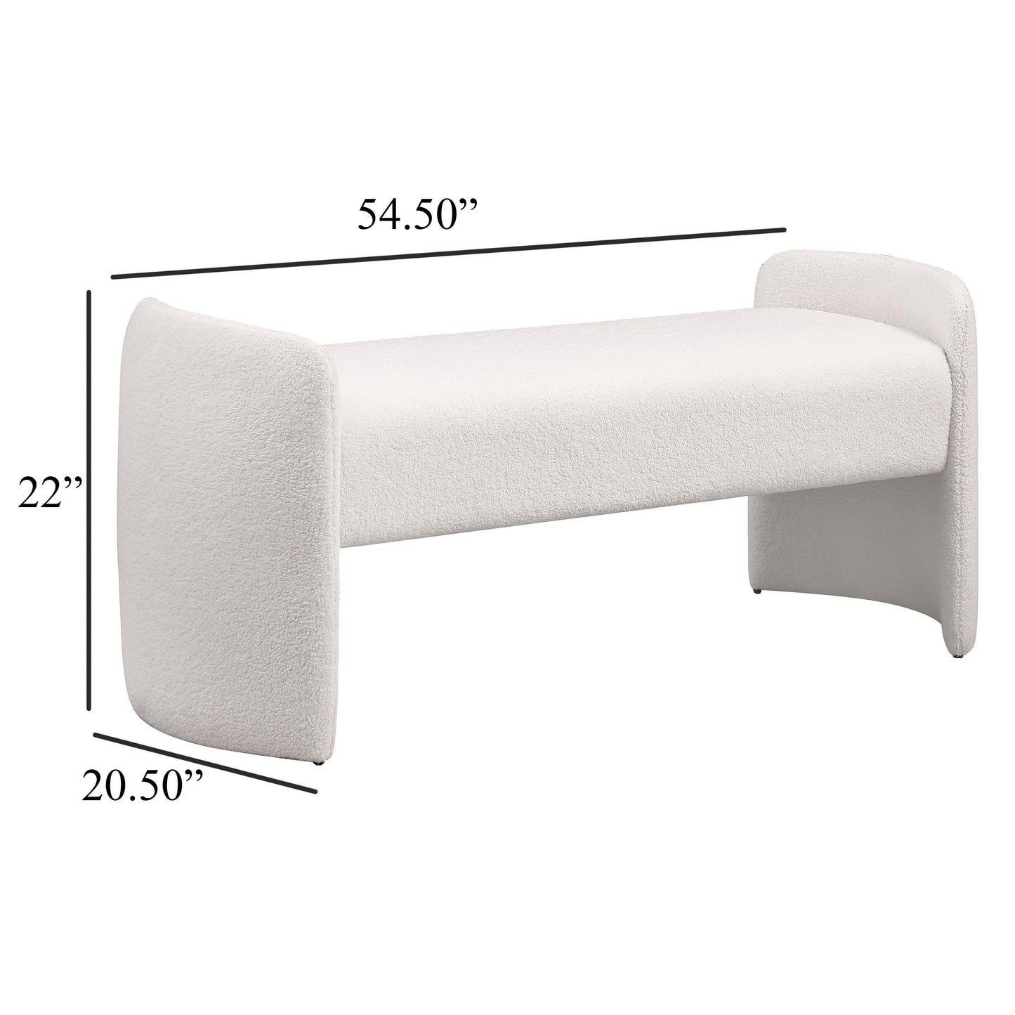 Perie Accent Bench, Modern Ivory Boucle, Soft Foam Cushions, 55 Inch