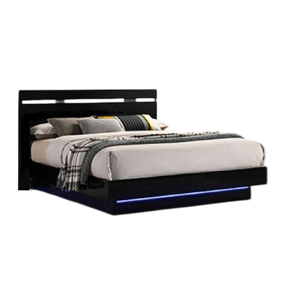 Pero King Size Bed w Silver Trimmed Headboard, LED Footboard, White