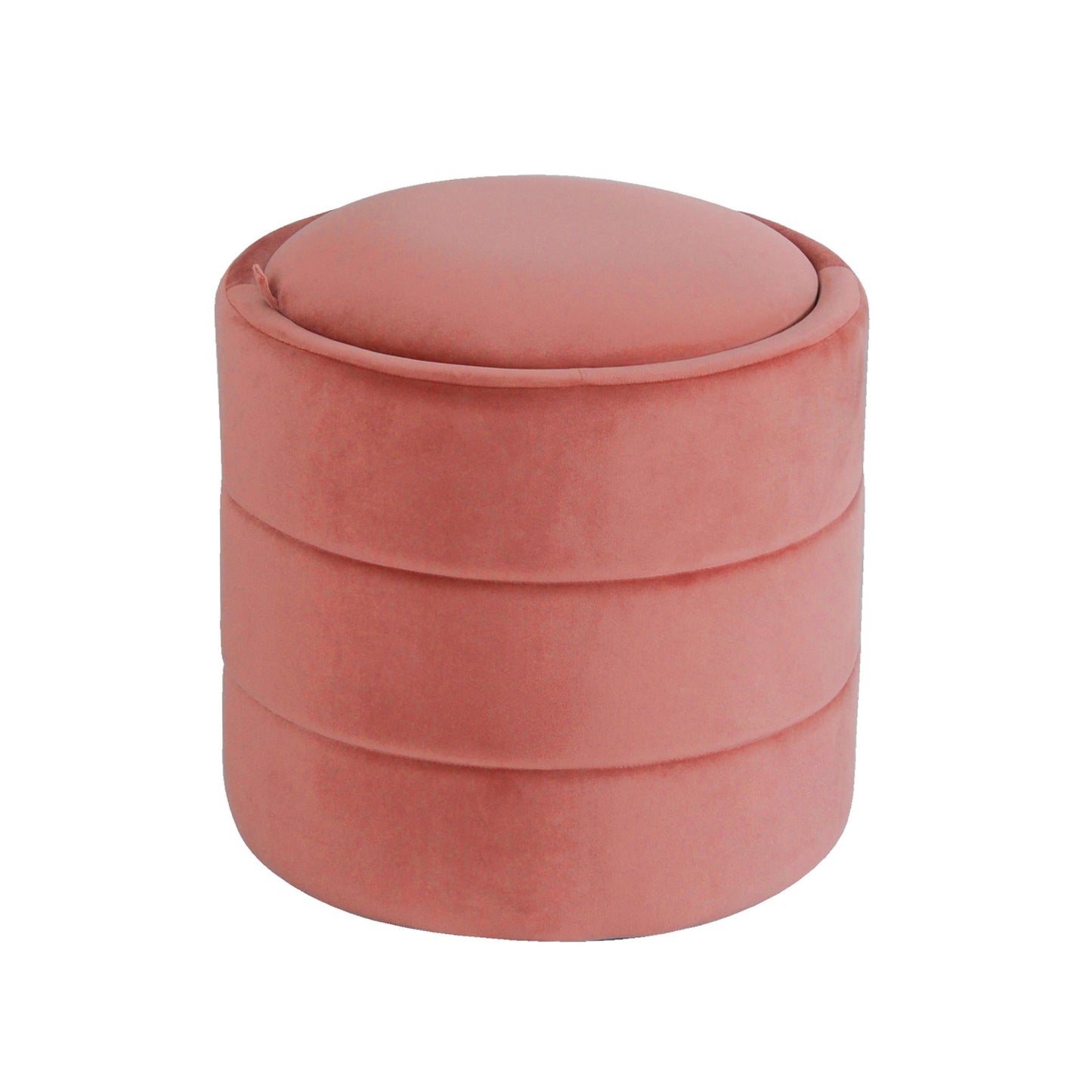 Pero Storage Ottoman, 18 Inch Round Removable Lid, Blush Pink Velvet
