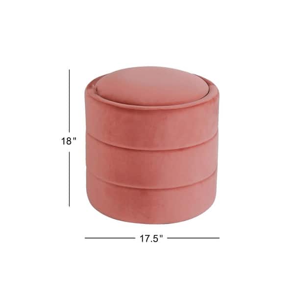 Pero Storage Ottoman, 18 Inch Round Removable Lid, Blush Pink Velvet