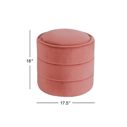 Pero Storage Ottoman, 18 Inch Round Removable Lid, Blush Pink Velvet