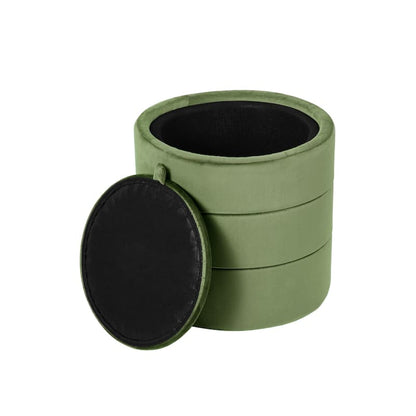 Pero Storage Ottoman, 18 Inch Round Removable Lid, Rich Green Velvet