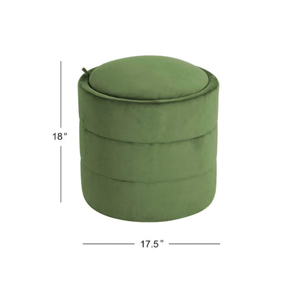Pero Storage Ottoman, 18 Inch Round Removable Lid, Rich Green Velvet