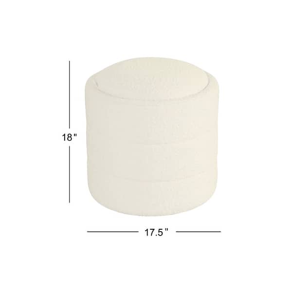 Pero Storage Ottoman, 18 Inch Round Removable Lid, White Boucle Fabric