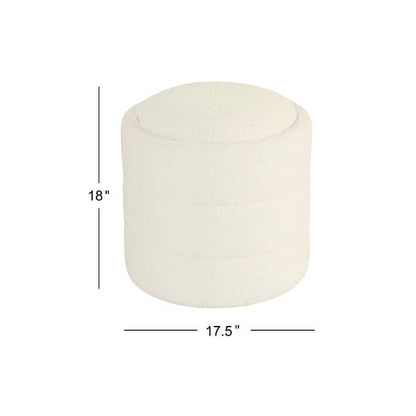 Pero Storage Ottoman, 18 Inch Round Removable Lid, White Boucle Fabric