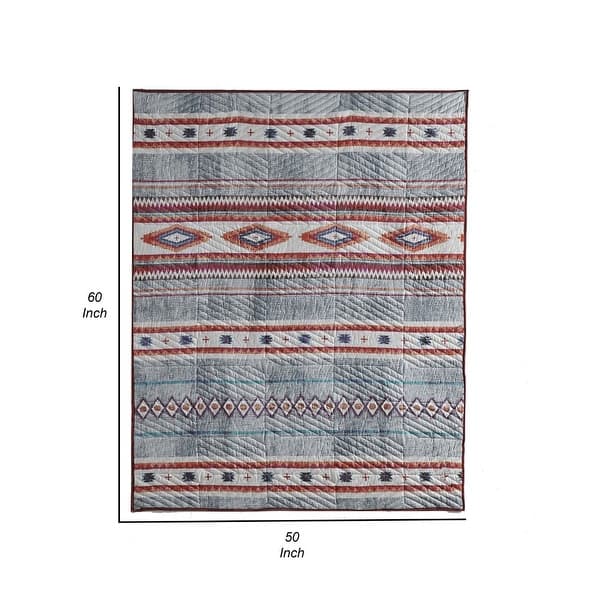 Pimi 50 x 60 Quilted Throw Blanket, Polyester Fill, Southwest Boho Style