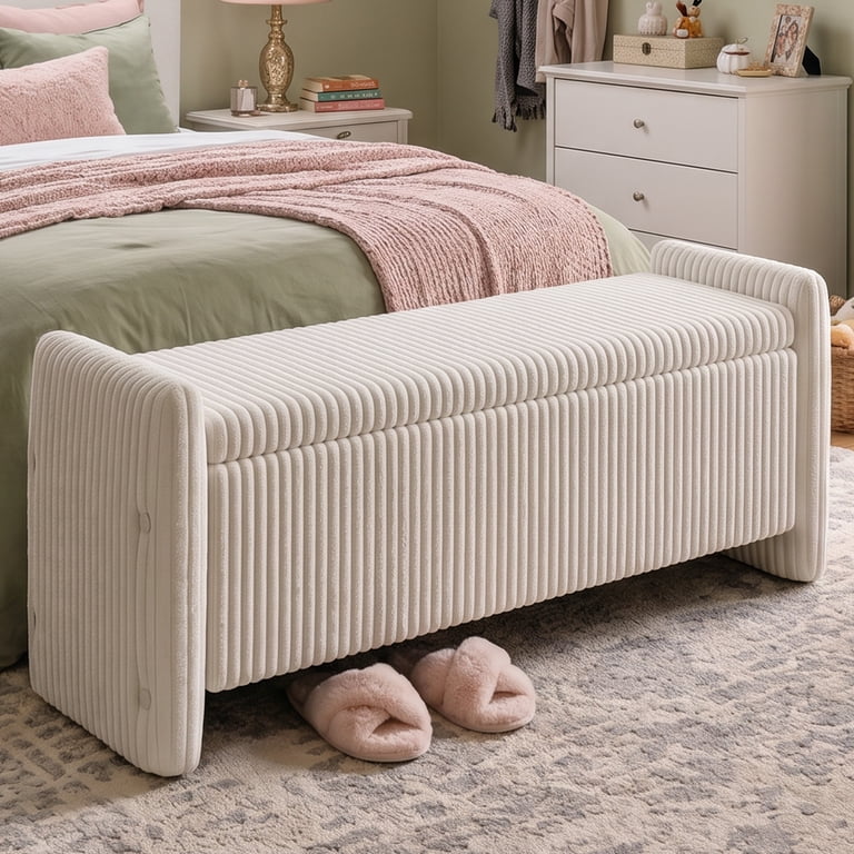Bity Lift Top Storage Bench, Light Brown Textured Fabric, Wood 50 Inch
