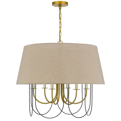 Pomy 28 Inch Chandelier, Hardback Burlap Shade, Gold Black Metal