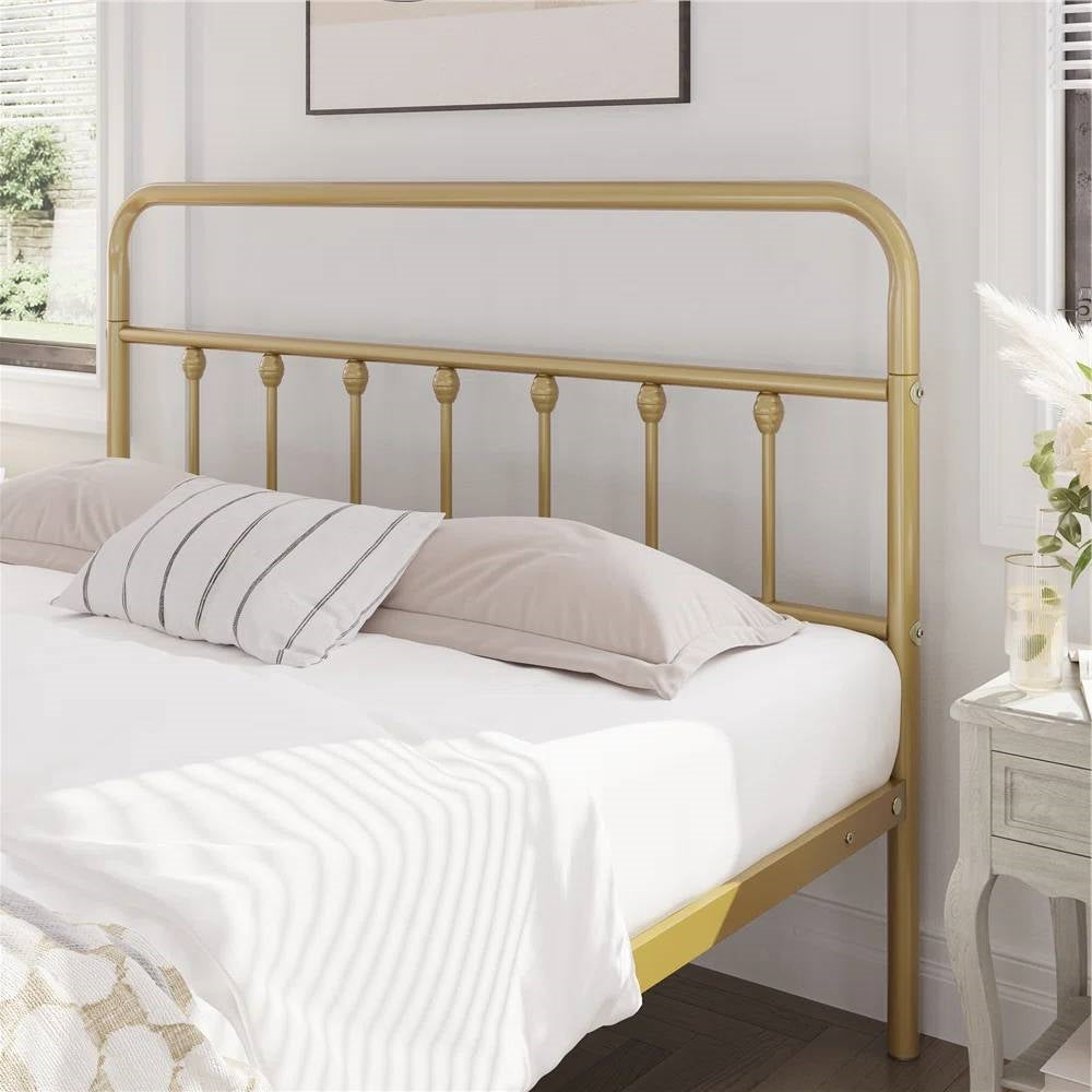 Queen Vintage Antique Gold Metal Platform Bed Frame with Headboard Footboard