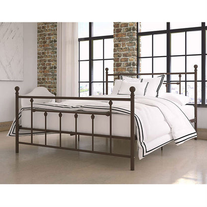 Queen Metal Platform Bed Frame with Headboard and Footboard in Bronze Finish