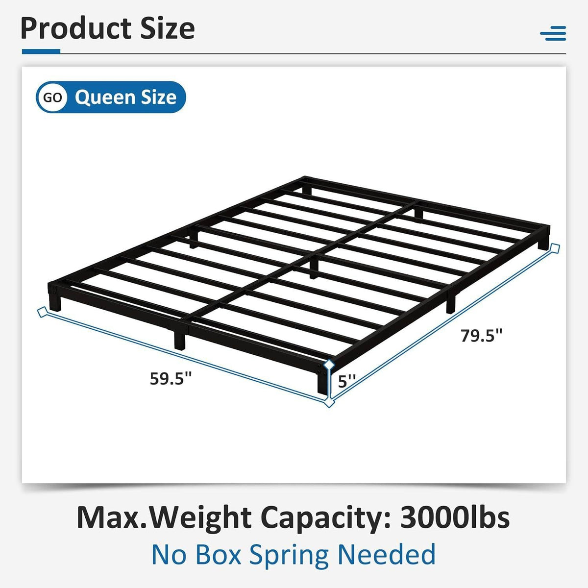 5-inch Heavy Duty Metal Bed Frame with 3,000 lb. Weight Capacity
