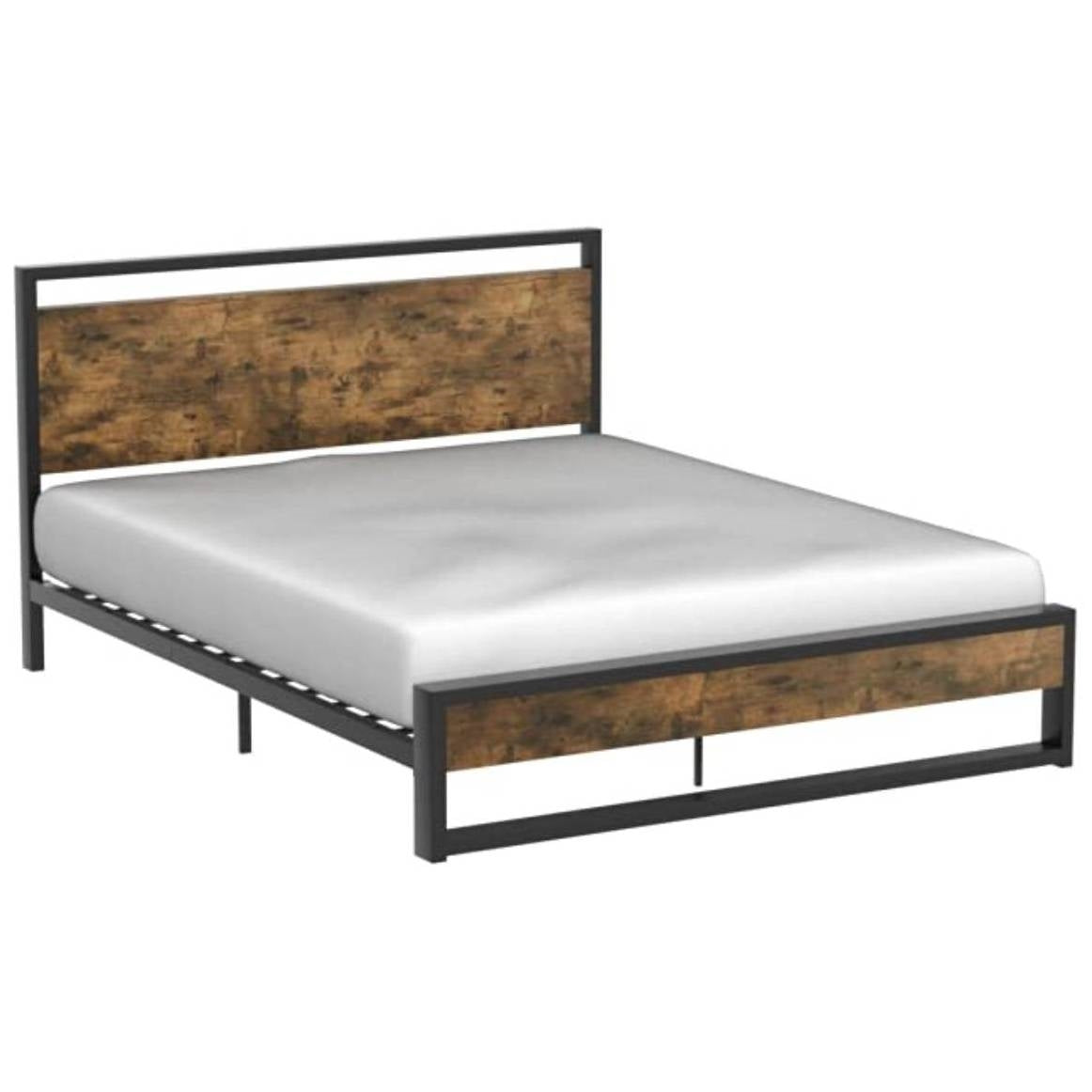 Queen Modern Farmhouse Platform Bed Frame with Wood Panel Headboard Footboard — Chic Home-Decor