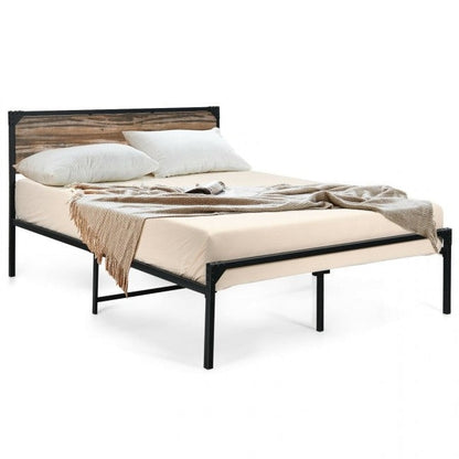 Rustic FarmHome Metal Wood Platform Bed Frame in Queen Size — Chic Home-Decor