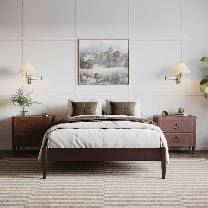 Queen Size Solid Hardwood Victorian Style Espresso Platform Bed