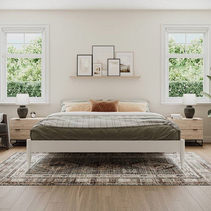 Queen Size Solid Hardwood Victorian Style White Platform Bed