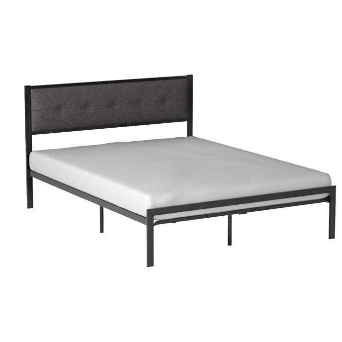 Queen Metal Platform Bed Frame with Gray Button Tufted Upholstered Headboard — Chic Home-Decor