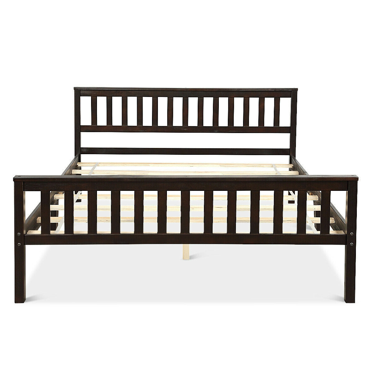 Queen wood platform bed frame with headboard and footboard in espresso finish by FastFurnishings