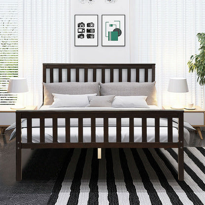 Queen Wood Platform Bed Frame with Headboard and Footboard in Espresso finish