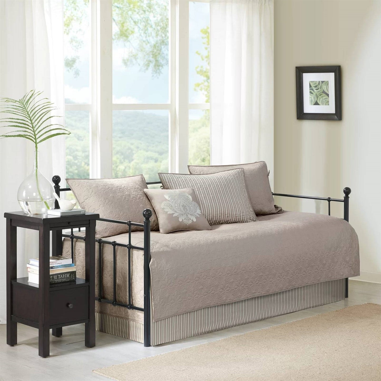 6-Piece Country Cottage Quilted Khaki Reversible Day Bed Cover Set — Chic Home-Decor