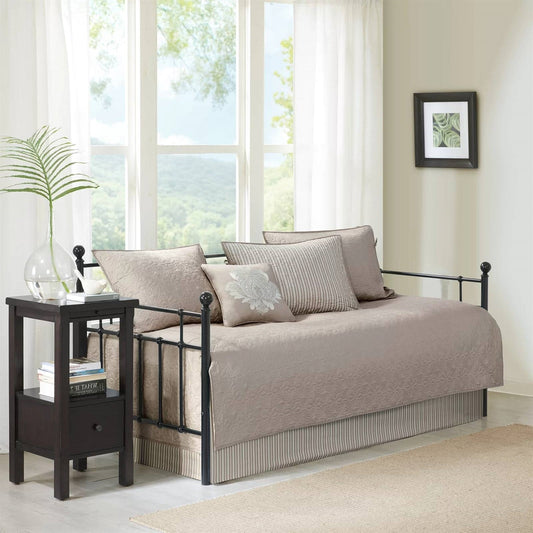 6-Piece Country Cottage Quilted Khaki Reversible Day Bed Cover Set — Chic Home-Decor