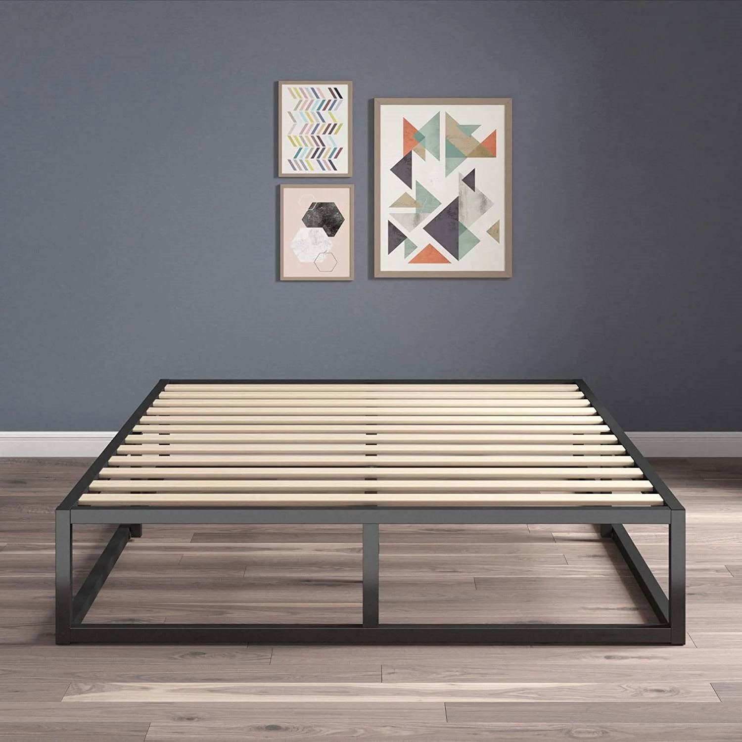 Queen size 10-inch Low Profile Modern Metal Wood Slat Platform Bed Frame — Chic Home-Decor