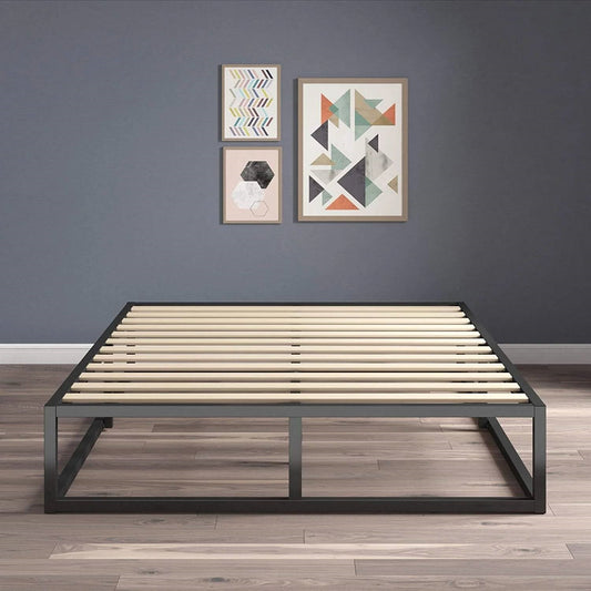 Queen size 10-inch Low Profile Modern Metal Wood Slat Platform Bed Frame — Chic Home-Decor