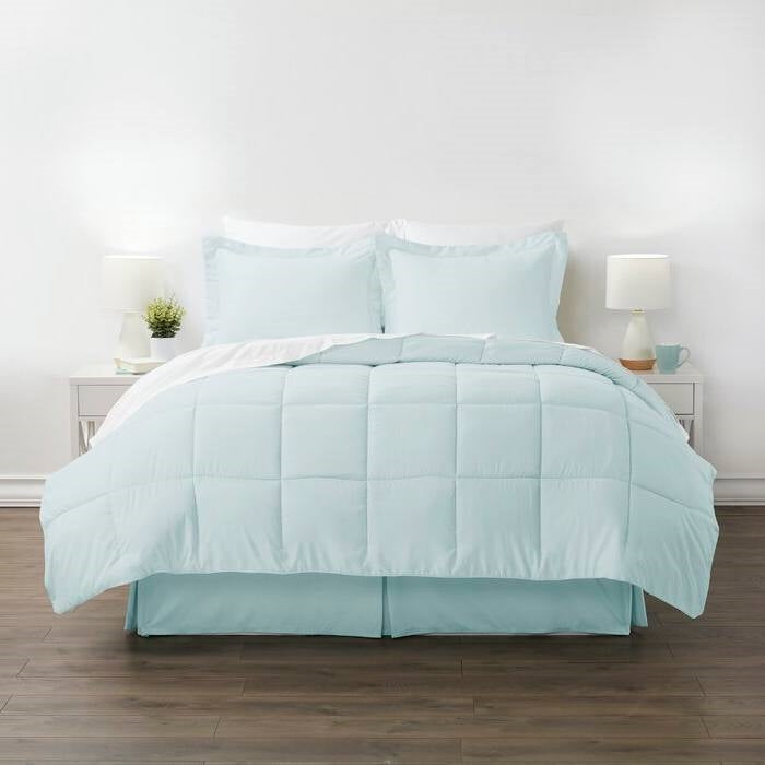 Queen Microfiber 6-Piece Reversible Bed-in-a-Bag Comforter Set in Aqua Blue — Chic Home-Decor