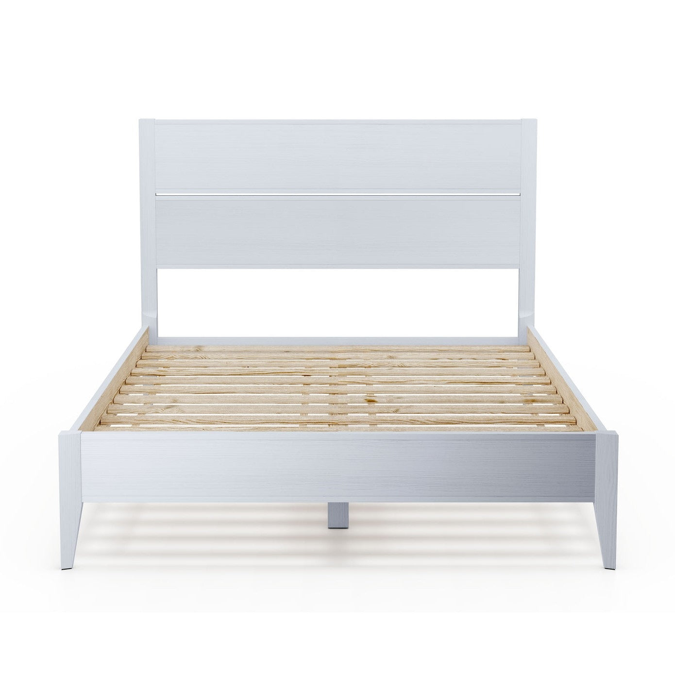 Queen Size Rustic White Mid Century Slatted Platform Bed — Chic Home-Decor