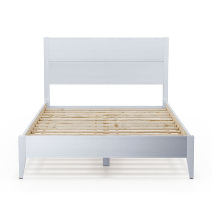 Rustic Mid Century Slatted Platform Bed – White