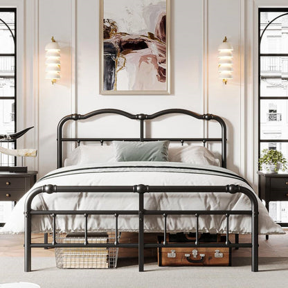 Queen Size Industrial Vintage Heavy Duty Steel Slat Bed Frame in black by FastFurnishings