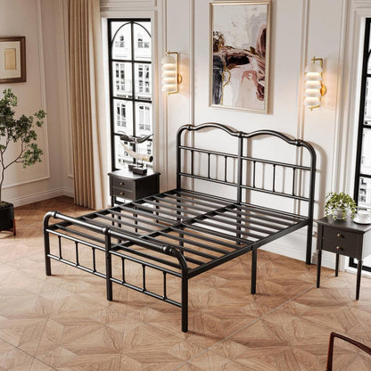 Queen size industrial vintage heavy-duty steel slat bed frame by FastFurnishings