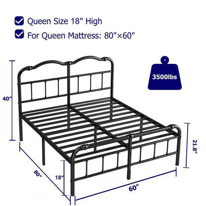 Queen Size Industrial Vintage Heavy Duty Steel Slat Bed Frame in black metal by FastFurnishings
