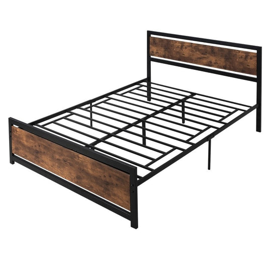 Queen Size FarmHouse Metal Wood Platform Bed Headboard Footboard — Chic Home-Decor