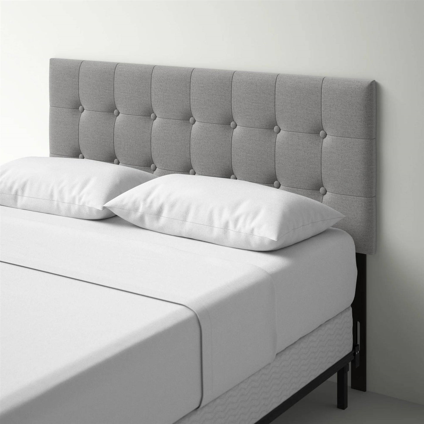 Queen Modern Classic Style Button-Tufted Headboard in Grey Upholstered Fabric — Chic Home-Decor