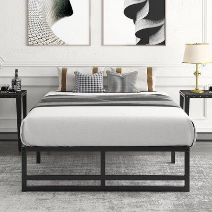 Queen Size Black Metal Platform Bed Frame with Under-Bed Storage Space — Chic Home-Decor