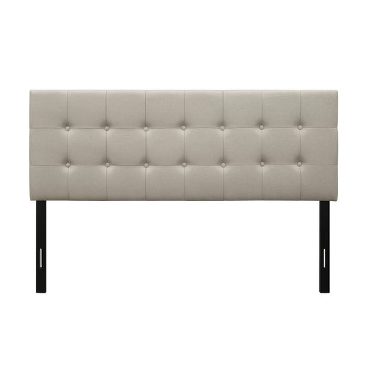 Queen Button-Tufted Headboard in Light Grey Beige Taupe Upholstered Fabric — Chic Home-Decor