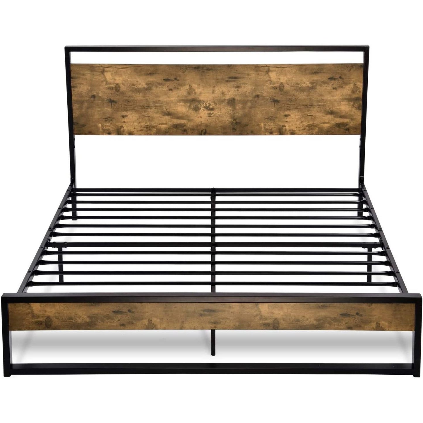 Queen size Metal Wood Platform Bed Frame with Industrial Headboard — Chic Home-Decor