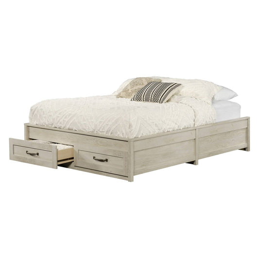 Queen Farmhome Platform Bed with Storage Drawers in Off-White Wood Finish — Chic Home-Decor