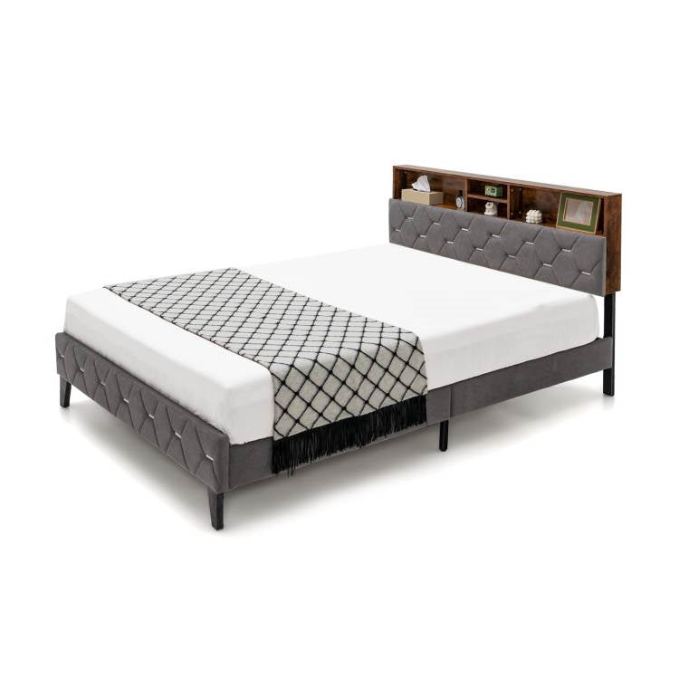 Queen Size Velvet Upholstered Open/Close Storage Headboard Platform Bed — Chic Home-Decor
