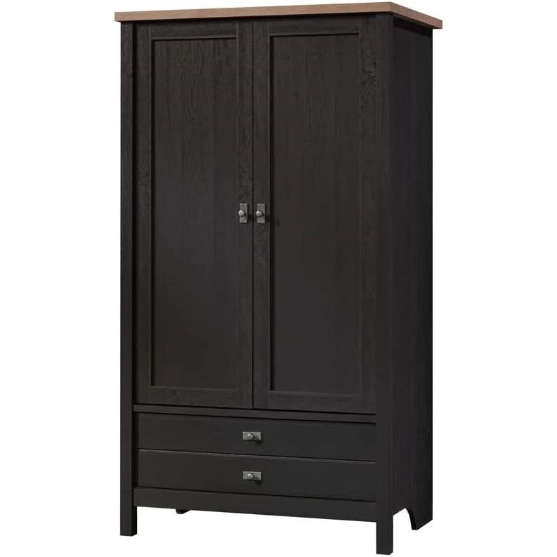 FarmHouse Black Oak Drawer and Garment Rod Wardrobe Armoire — Chic Home-Decor