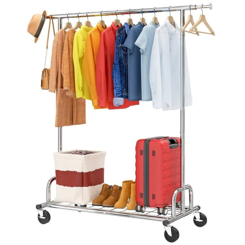 Heavy Duty Metal Clothing Bar Garment Rack on Lockable Casters - 450lb Capacity — Chic Home-Decor