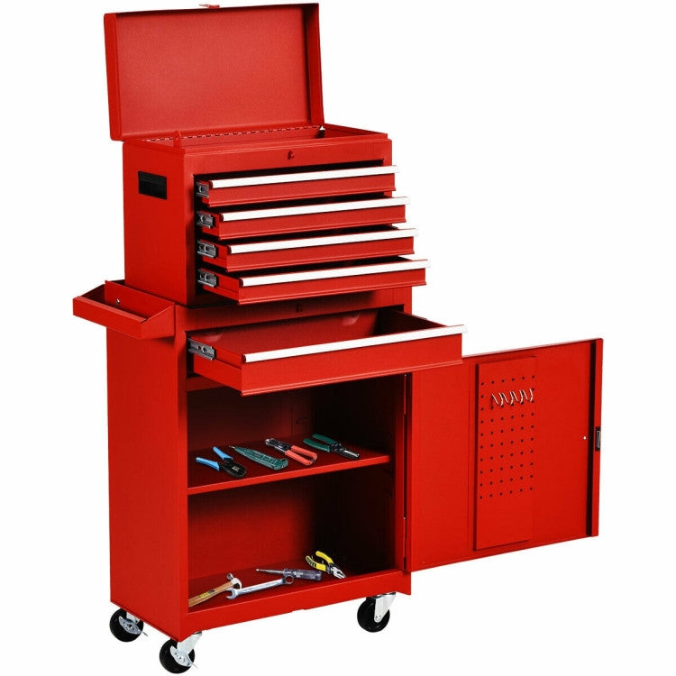 Red Heavy Duty Steel Lockable Rolling Tool Chest Mobile Garage Storage Cart — Chic Home-Decor