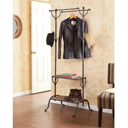Rustic Entryway Hanger Bench Storage Hall Tree
